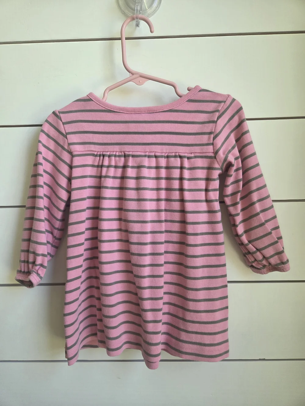 Hanna Andersson Pink and Gray Striped Long-Sleeve Dress
